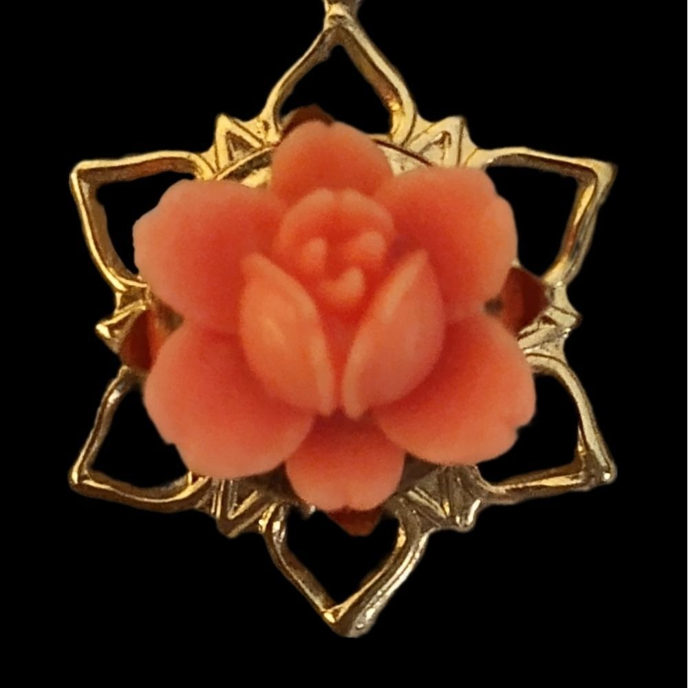 Faux coral rose pendant necklace vintage SKUJ041 - Picture 2 of 4